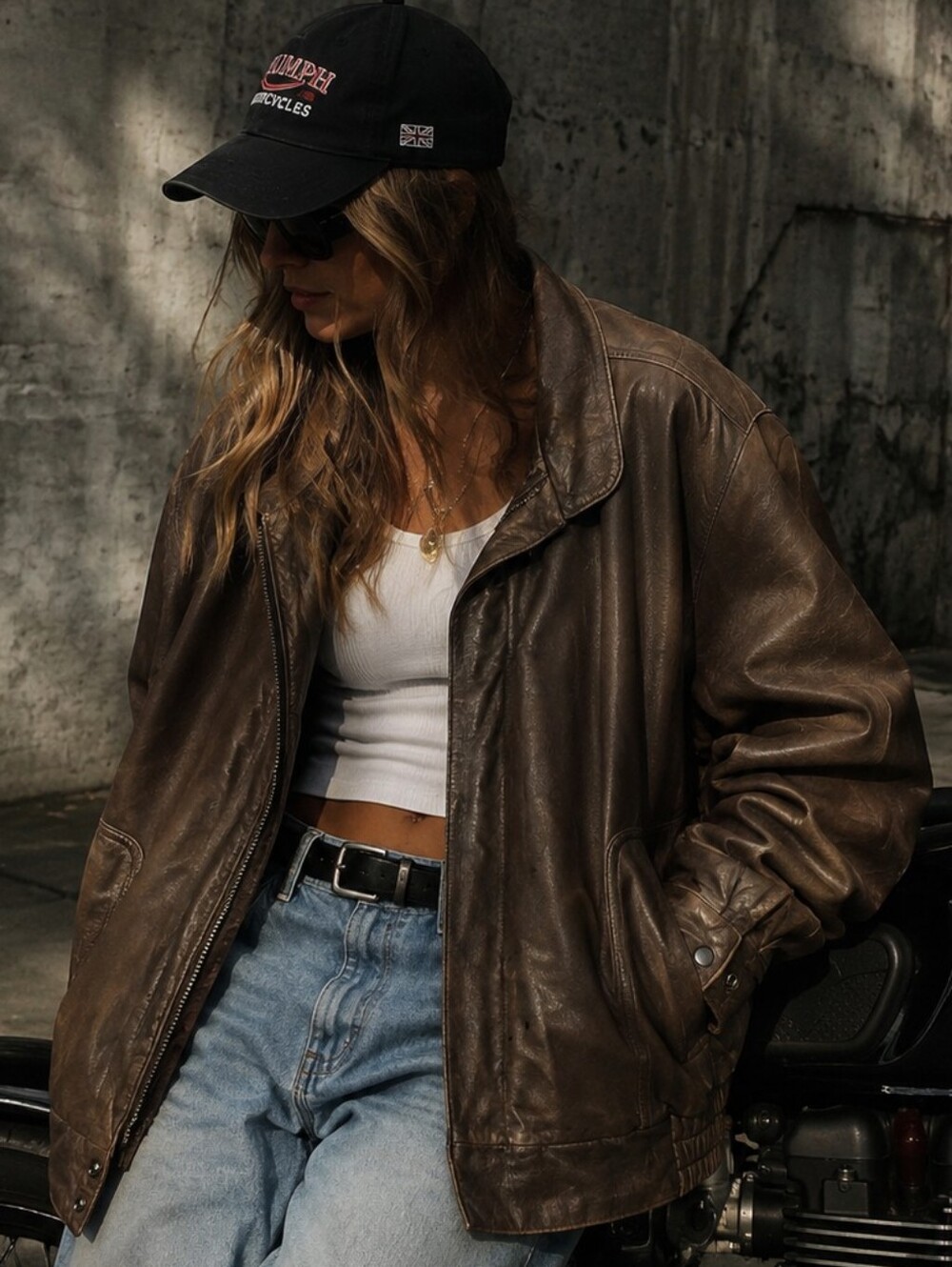 Vintage REED Brown Leather Jacket Size 46 Thinsulate Lined Oversized Moto Bomber
